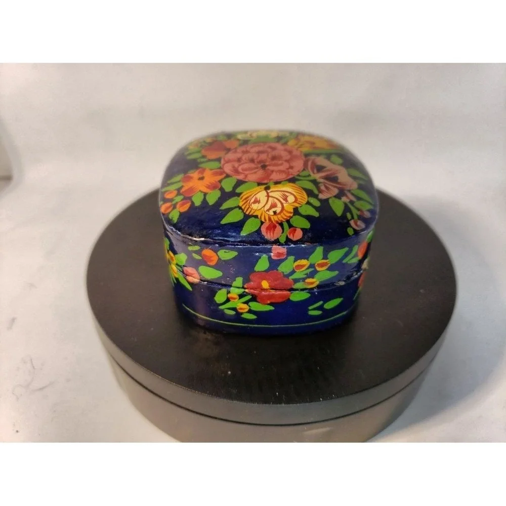 Handcrafted Kashmiri Floral Design Trinket Box Small Blue - Picture 7 of 11